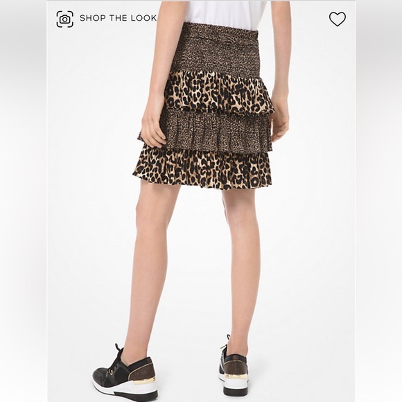 Mixed Leopard Matte Jersey Ruffled Skirt - Picture 2 of 7